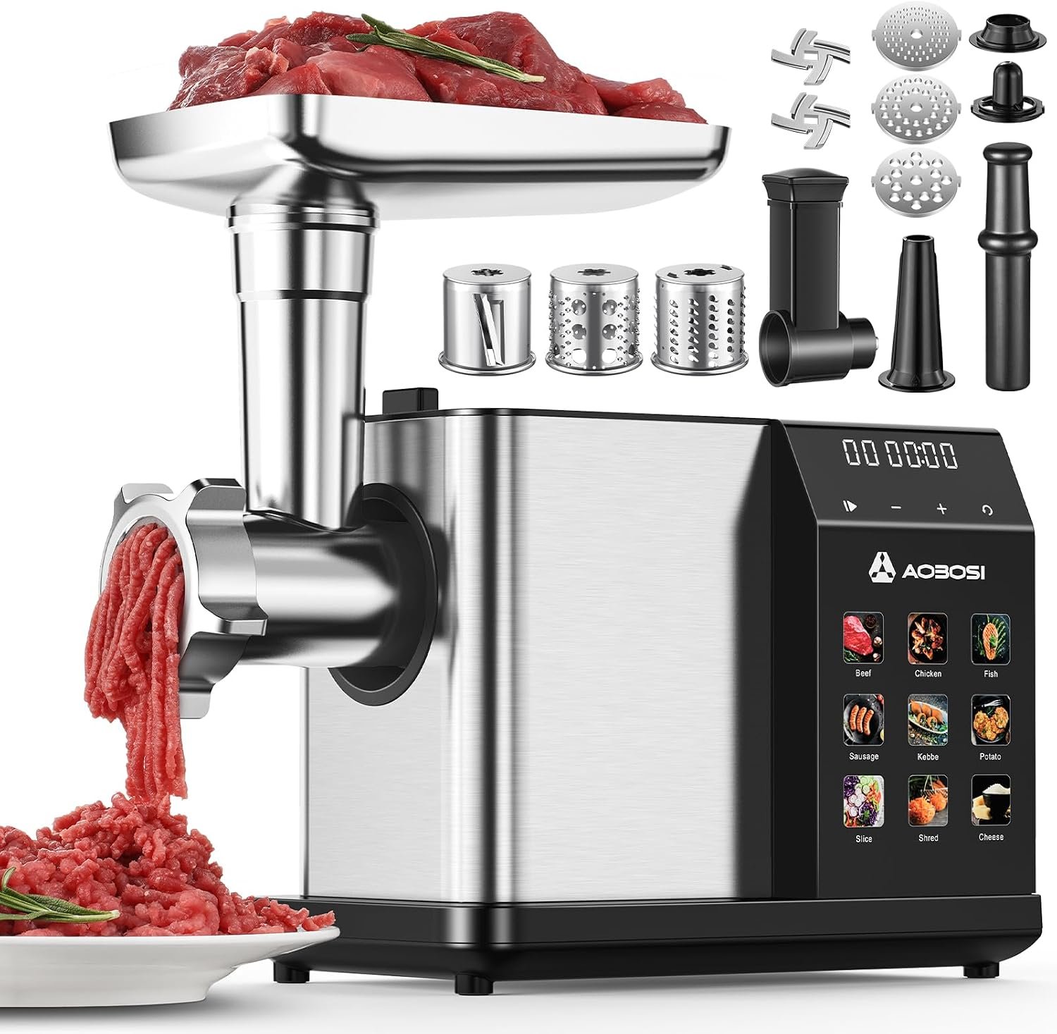 AAOBOSI multifunctional digital electric meat grinder 3000W